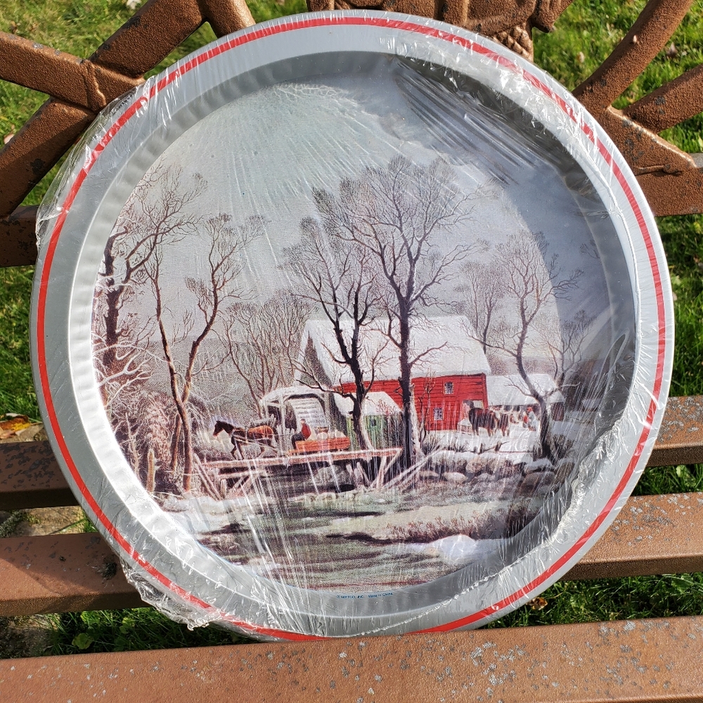 Winter scene tin plate